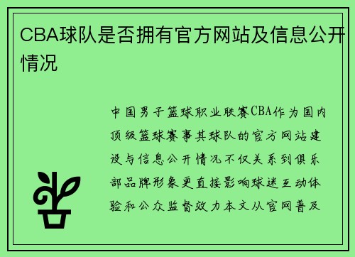 CBA球队是否拥有官方网站及信息公开情况