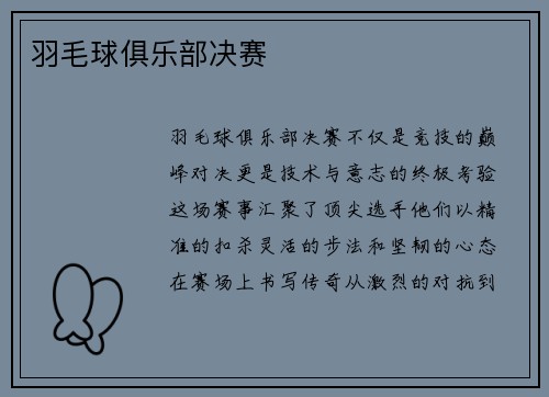 羽毛球俱乐部决赛
