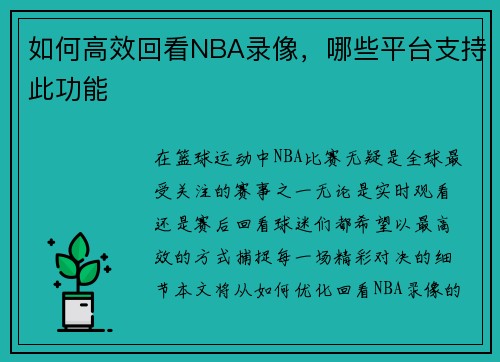 如何高效回看NBA录像，哪些平台支持此功能